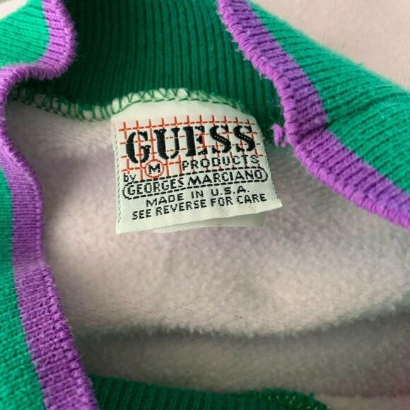 Vintage 80s Guess Sweatshirt M Lilac Georges Marciano Mock Neck Double Sided - Picture 12 of 12